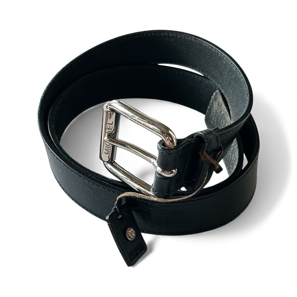 Michael Kors Black Genuine Leather Belt Bag Silver Buckle Rhinestone Tag XL 47”L